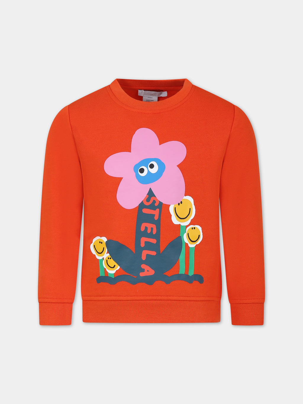 Orange sweatshirt for girl with multicolor flower print